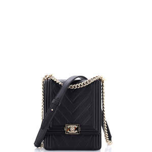 Chanel Small North South Boy Flap Bag Chevron Lambskin